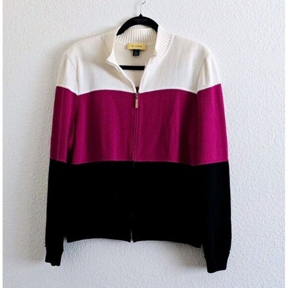 St. John Collection Wool Blend Size XL Color Block Zip-Up Cardigan Sweater - Picture 14 of 14